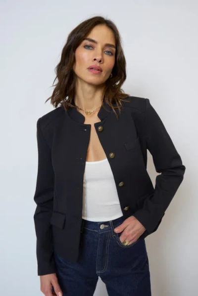 Central Park West Halsey Ponte Mandarin Collar Jacket In Blue