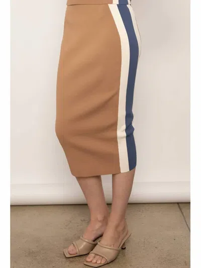 Central Park West Harlow Bodycon Varsity Skirt In Camel Combo