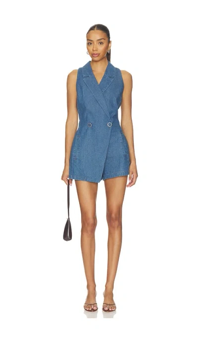 Central Park West Hazel Chambray Trench Romper In Blue