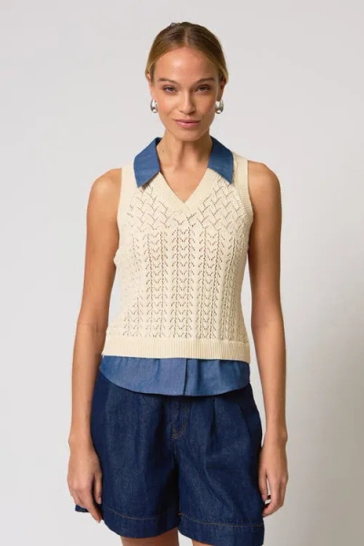 Central Park West Hazel Pointelle Stitch Halter Twofer In Neutral