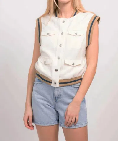 Central Park West Jac Bomber Vest In Ivory In Multi