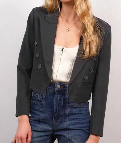 Central Park West Jamie Crop Double Breasted Blazer In Black In Green