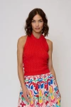 Central Park West Junie Cabled Halter Top In Red