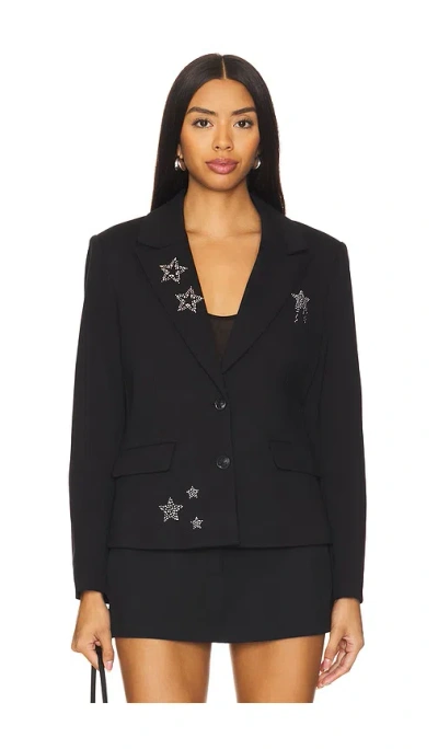 Central Park West Junie Rhinestone Star Blazer In Black