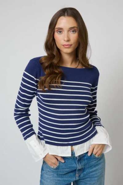 Central Park West Kendall Nautical Stripe Boatneck Twofer In Blue