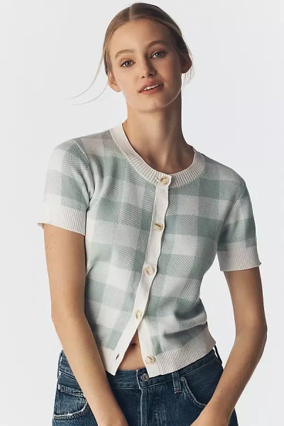 Central Park West Laurel Jacquard Buttondown Sweater In Green