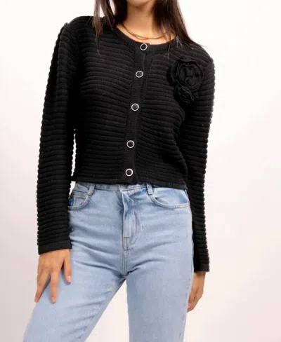 Central Park West Leo Rosette Cardigan In Black