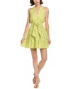 Central Park West Liam Eyelet Mini Dress In Green