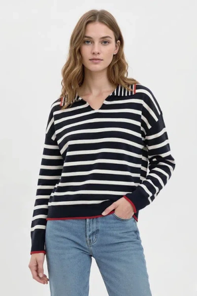 Central Park West Maisie Bright Striped Ls Polo In Black