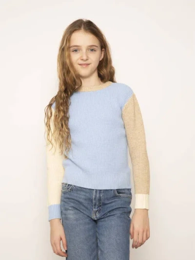 Central Park West Kids'  Mallory Crewneck Whipstitch Sweater In Blue Multi