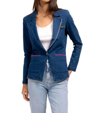 Central Park West Mallory Whipstitch Denim Blazer In Blue
