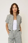 Central Park West Maribel Short Sleeve Tweed Bomber Jacket In Gray