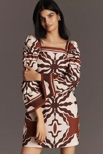 Central Park West Martine Linen Blend Long-sleeve Mini Dress In Multi