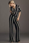 Central Park West Mid-rise Open-stitch Striped Sweater Pants In Black