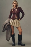 Central Park West Milan Faux-leather Trim Cardigan Sweater In Red