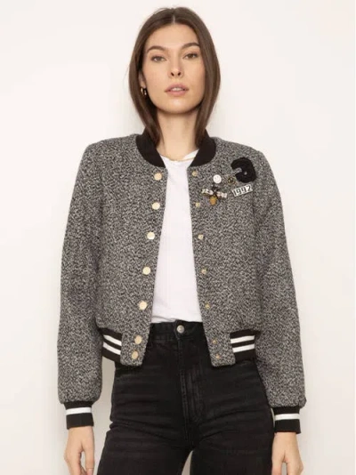 Central Park West Miley Plaid Bomber In Ivory Black