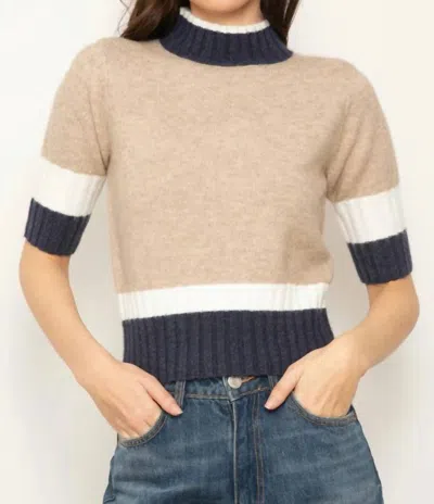 Central Park West Millie Quarter Sleeve Turtleneck Sweater In Oatmeal Combo