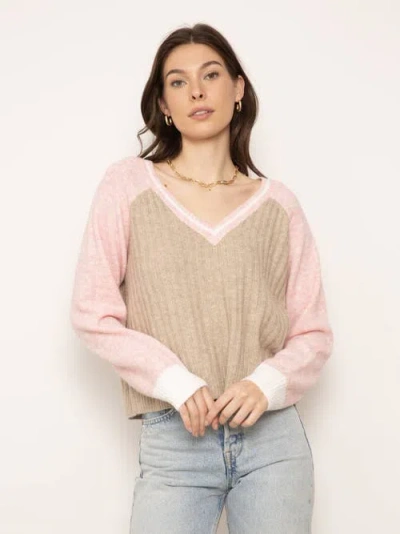 Central Park West Millie Varsity Vneck In Pink Multi