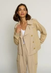 Central Park West Mixed Media Trench Bomber In Brown