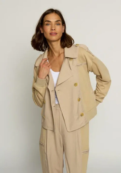 Central Park West Mixed Media Trench Bomber In Brown