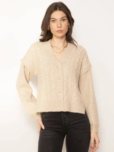 Central Park West Myles High Low Cabled Cardigan In Oat