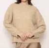 Central Park West Myles Tri Tone Cabled Crewneck Sweater In Oat In Brown