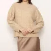 Central Park West Myles Tri Tone Cabled Crewneck Sweater In Oat In Brown