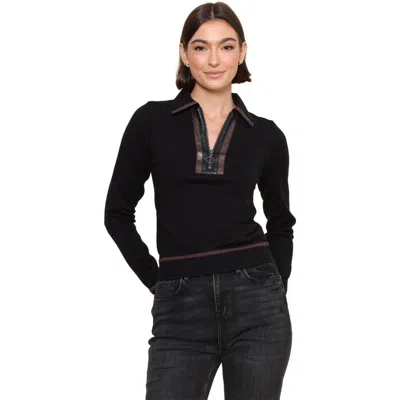 Central Park West Naomi Faux Leather Zip Combo Sweater In Black