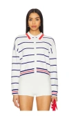 Central Park West Nautical Stripe Polo Shirt In Ivory Multi In White