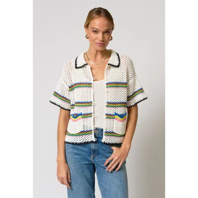 Central Park West Noa Crochet Stripe Button Down In Multi