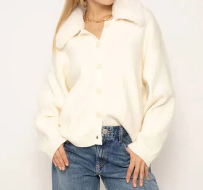 Central Park West Nola Fur Collared Oversize Cardigan In Winter Whi