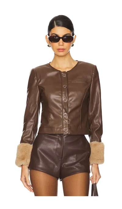 Central Park West Nola Fur Cuff Lady Jacket In 초콜렛