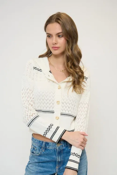 Central Park West North Nautical Hooded Cardi In White