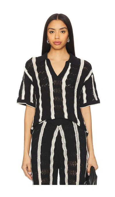 Central Park West Novelty Stitch Polo In Black Combo