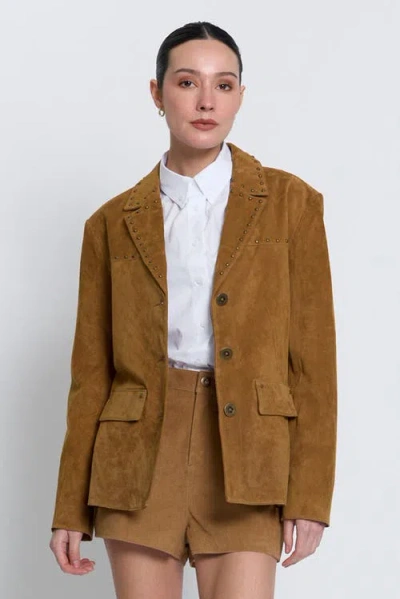 Central Park West Odessa Studded Bf Blazer In Brown