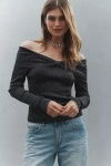Central Park West Off-shoulder Ribbed Lurex Sweater In Black