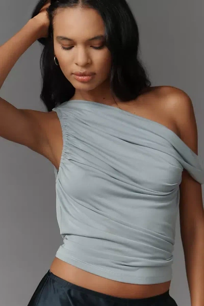 Central Park West Off-shoulder Ruched Top In Blue