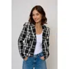 Central Park West Olive Cropped Plaid Jacket In Black