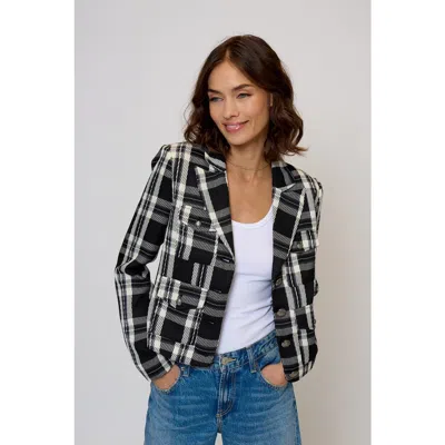 Central Park West Olive Cropped Plaid Jacket In Black