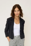Central Park West Olive Cropped Scrunch Sleeve Blazer In Black