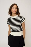 Central Park West Olive Striped Stitch Dolman Top In White