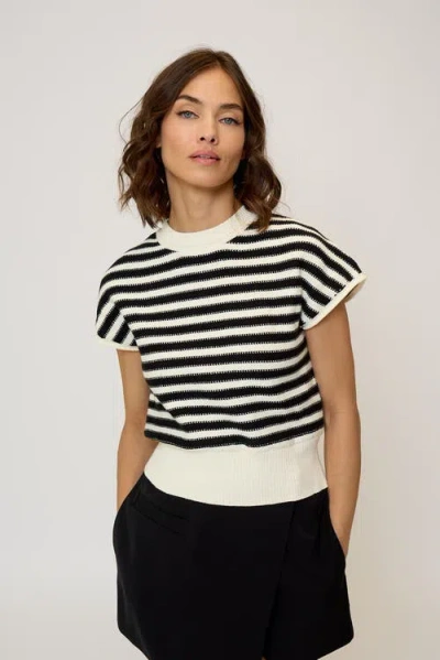 Central Park West Olive Striped Stitch Dolman Top In White