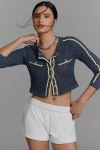 Central Park West Open-knit Cardigan Sweater In Blue