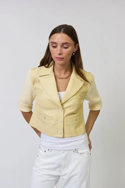 Central Park West Ophelia Cropped Vegan X Sweater Jacket In Yellow