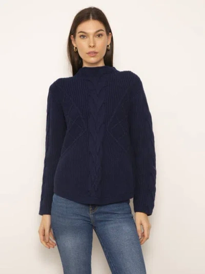 Central Park West Palma Cable Turtleneck Sweater In Navy