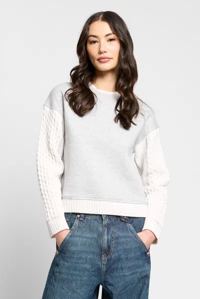 Central Park West Phoebe Cable Sleeve Sweatshirt In Gray