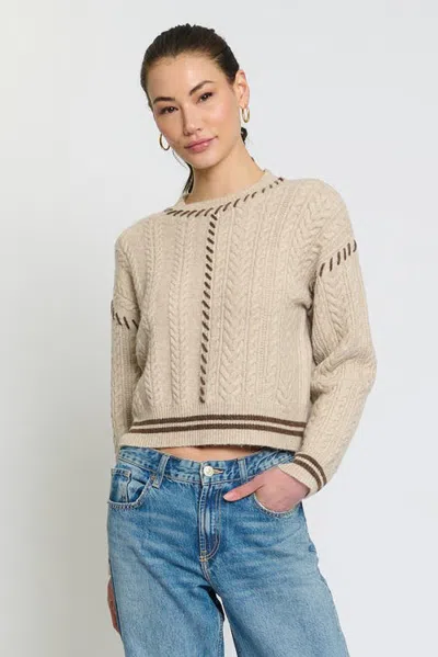 Central Park West Phoebe Patchwork Cropped Sweater In Neutral