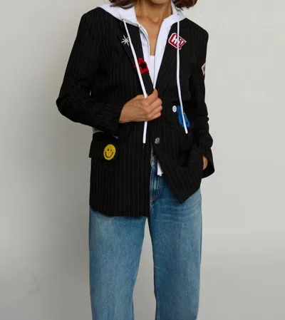 Central Park West Pinstripe Patch Blazer In Black Pinstripe In Multi