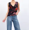 CENTRAL PARK WEST PRINTED COWL BLOUSE IN BLACK AND RED