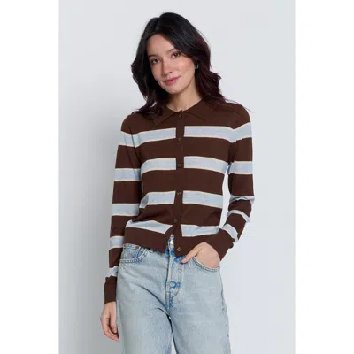 Central Park West Quinn Striped Sheer Button Up In Brown